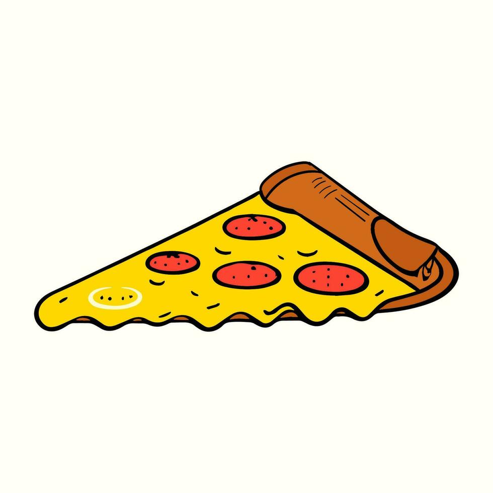 Scheibe von Pizza mit geschmolzen Käse im Hand gezeichnet Stil, eben Pizza Illustration vektor