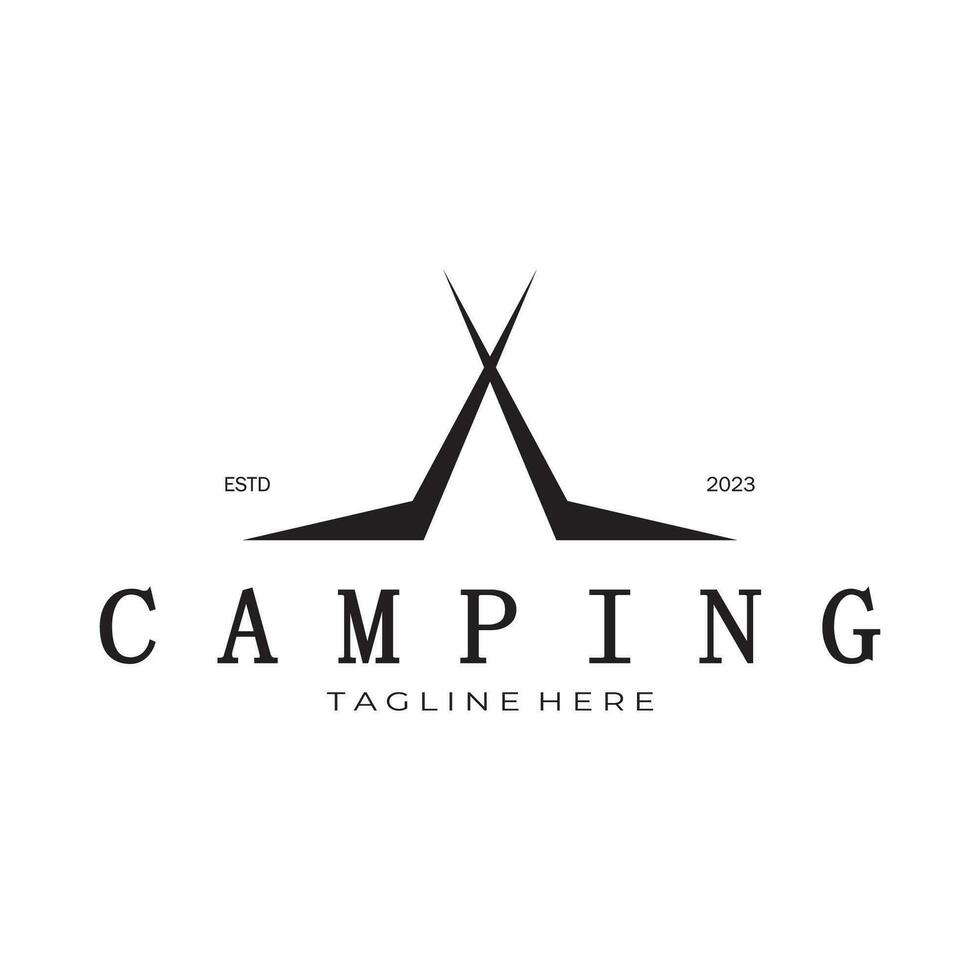 Jahrgang und retro Zelt Logo, Camping. mit Zelt, Baum und Lagerfeuer unterzeichnen. Abenteurer, Pfadfinder, Kletterer, Camping Ausrüstung Center vektor