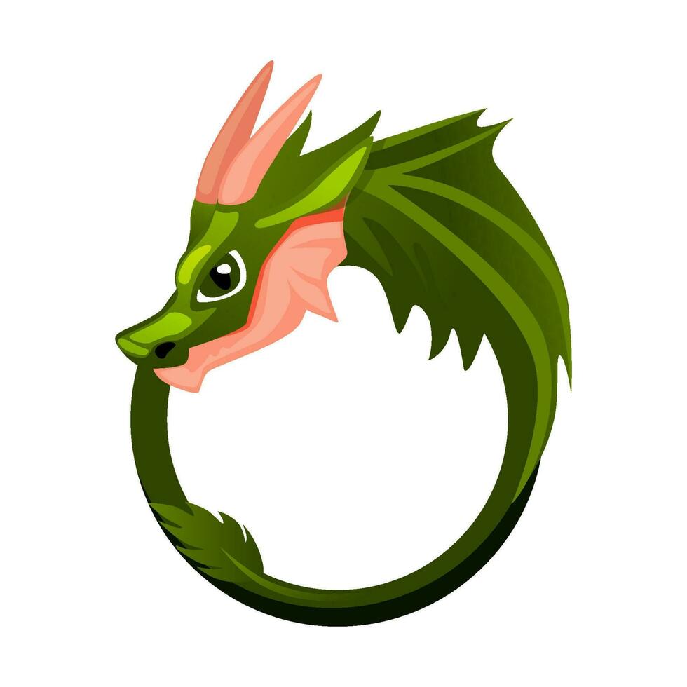 Grün Rahmen Drachen, runden Tier Vorlage zum Spiel. Karikatur leeren Drachen Rahmen mit gehört und Flügel. vektor