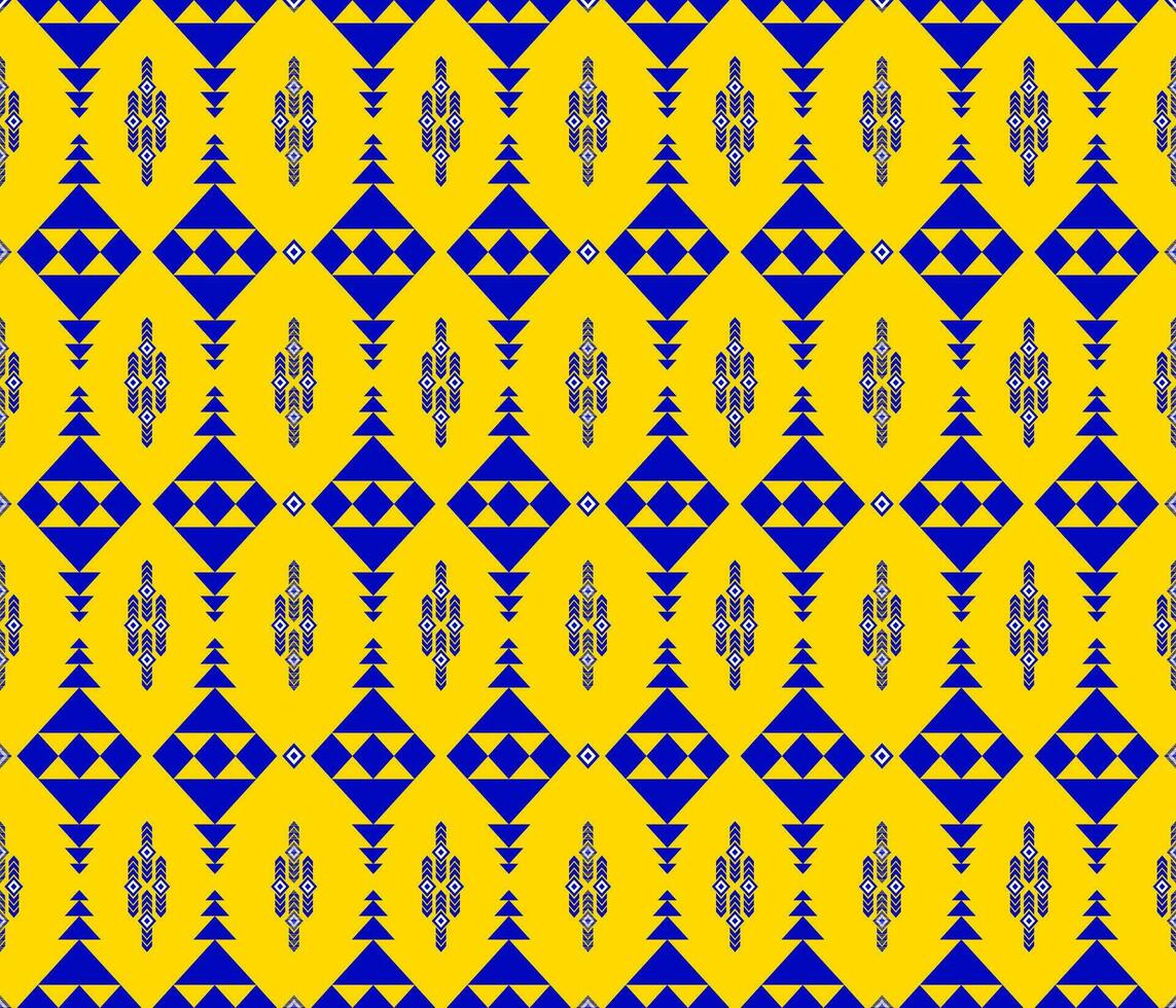 Emblem ethnisch Volk geometrisch nahtlos Muster im Blau und Gelb vektor