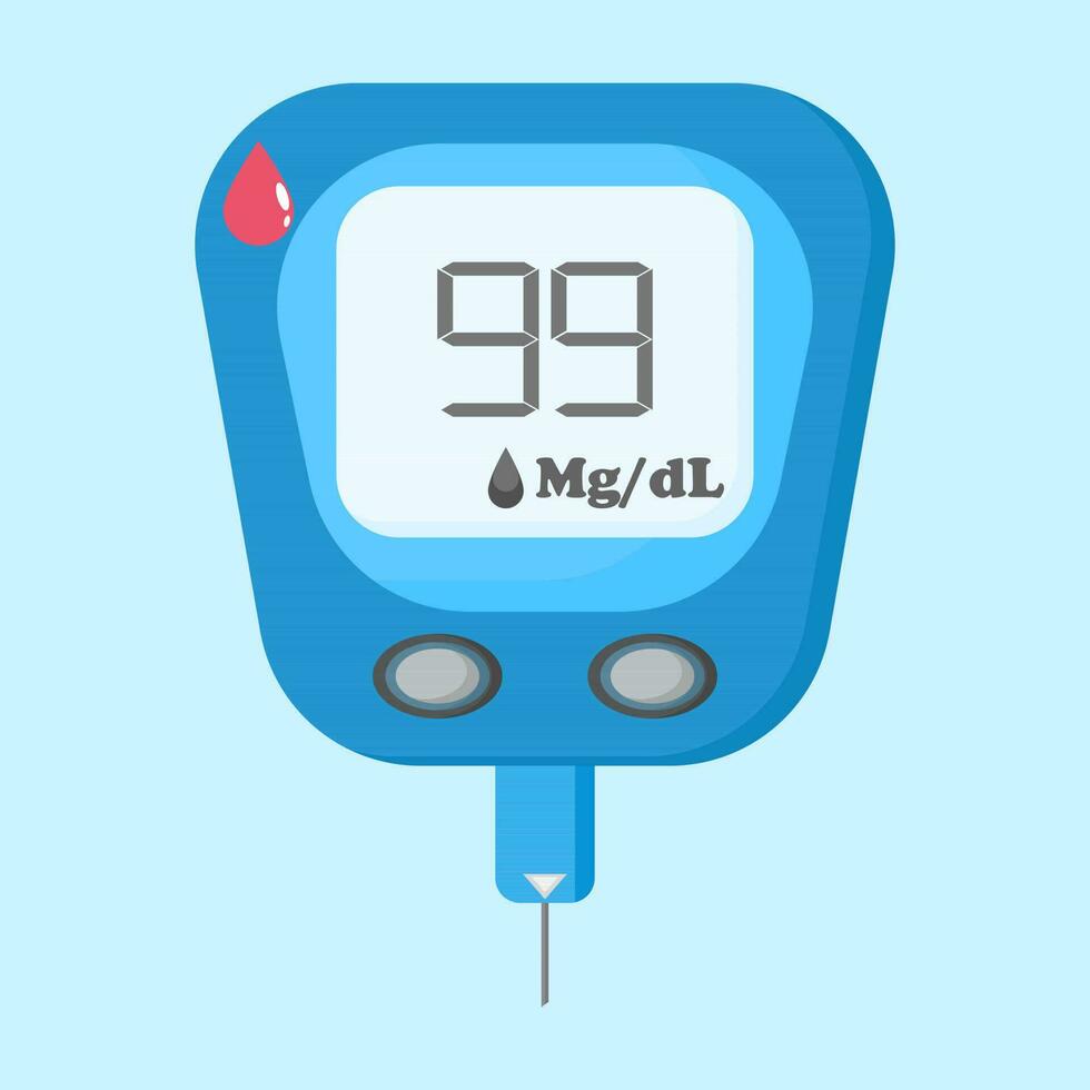 medicinsk Utrustning, blod glukos meter, diabetes blod glukometer i platt vektor illustration design