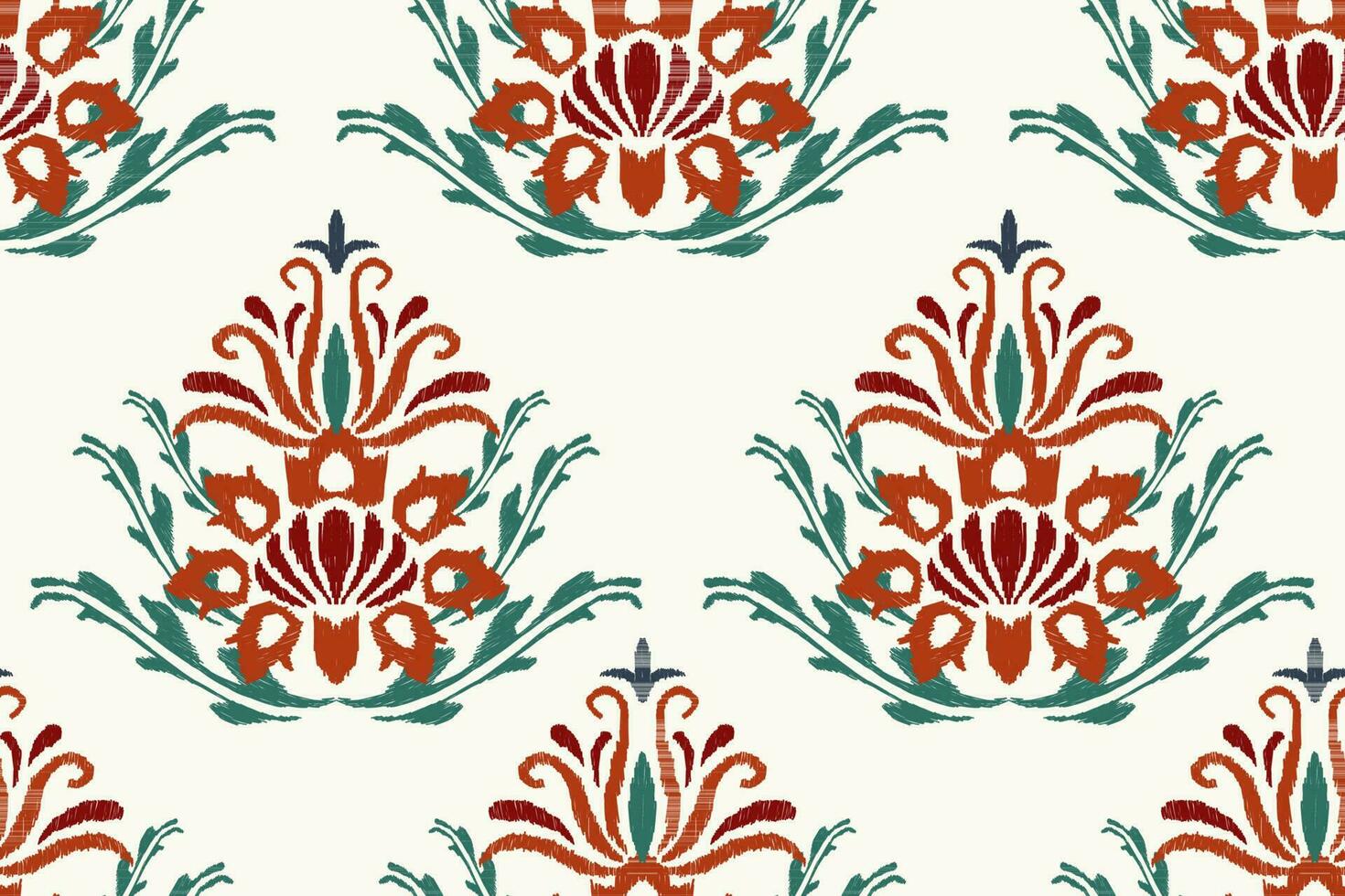 ikat blommig paisley broderi på vit bakgrund.ikat etnisk orientalisk sömlös mönster traditionell.aztec stil abstrakt vektor illustration.design för textur, tyg, kläder, inslagning, dekoration.