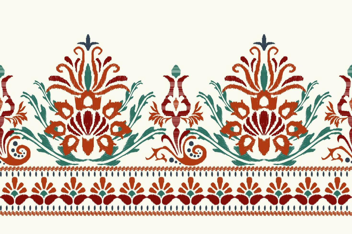 ikat blommig paisley broderi på vit bakgrund.ikat etnisk orientalisk mönster traditionell.aztec stil abstrakt vektor illustration.design för textur, tyg, kläder, inslagning, dekoration, sarong, tryck