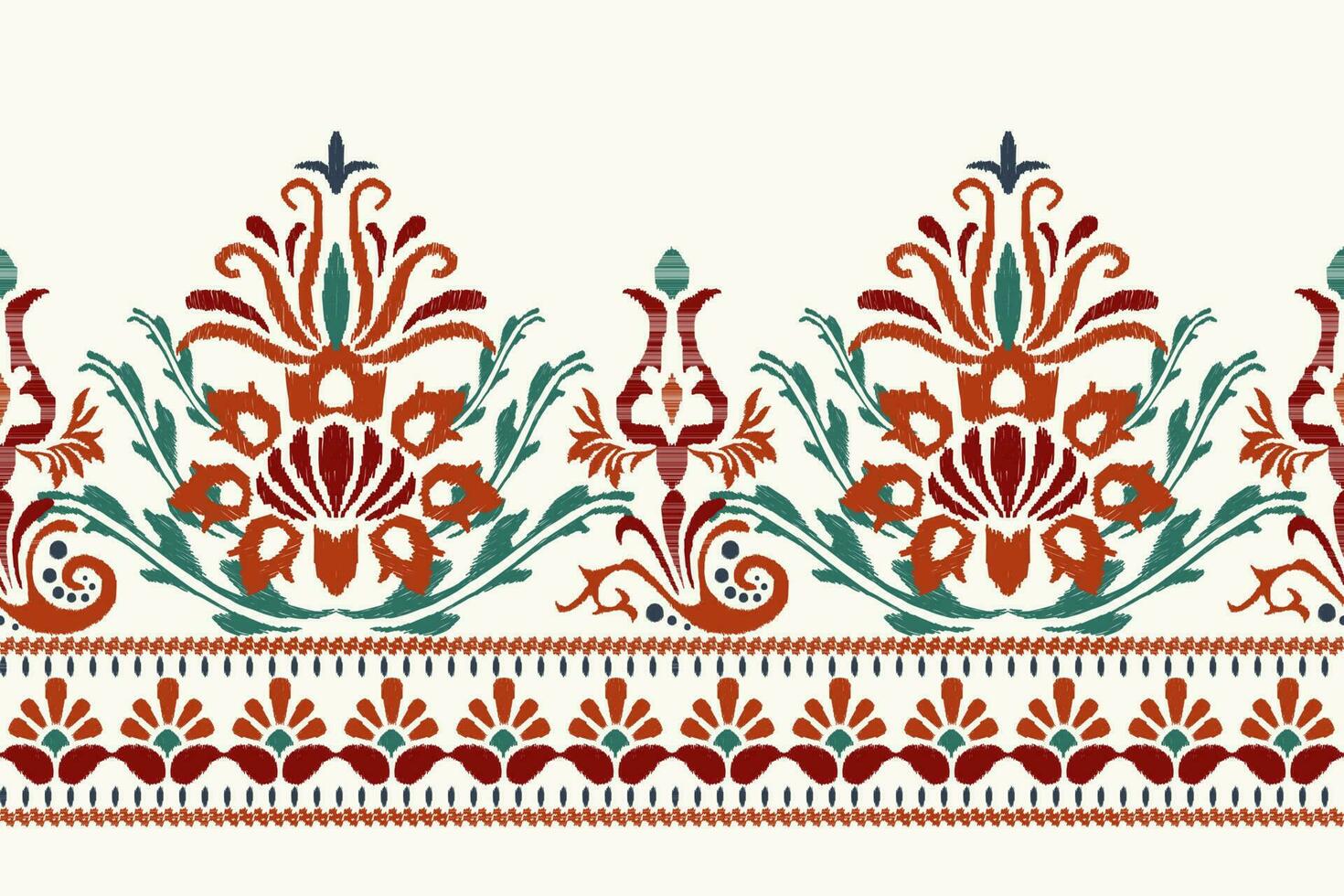 Ikat Blumen- Paisley Stickerei auf Weiß hintergrund.ikat ethnisch orientalisch Muster traditionell.aztekisch Stil abstrakt Vektor illustration.design zum Textur, Stoff, Kleidung, Verpackung, Dekoration, Sarong, Druck