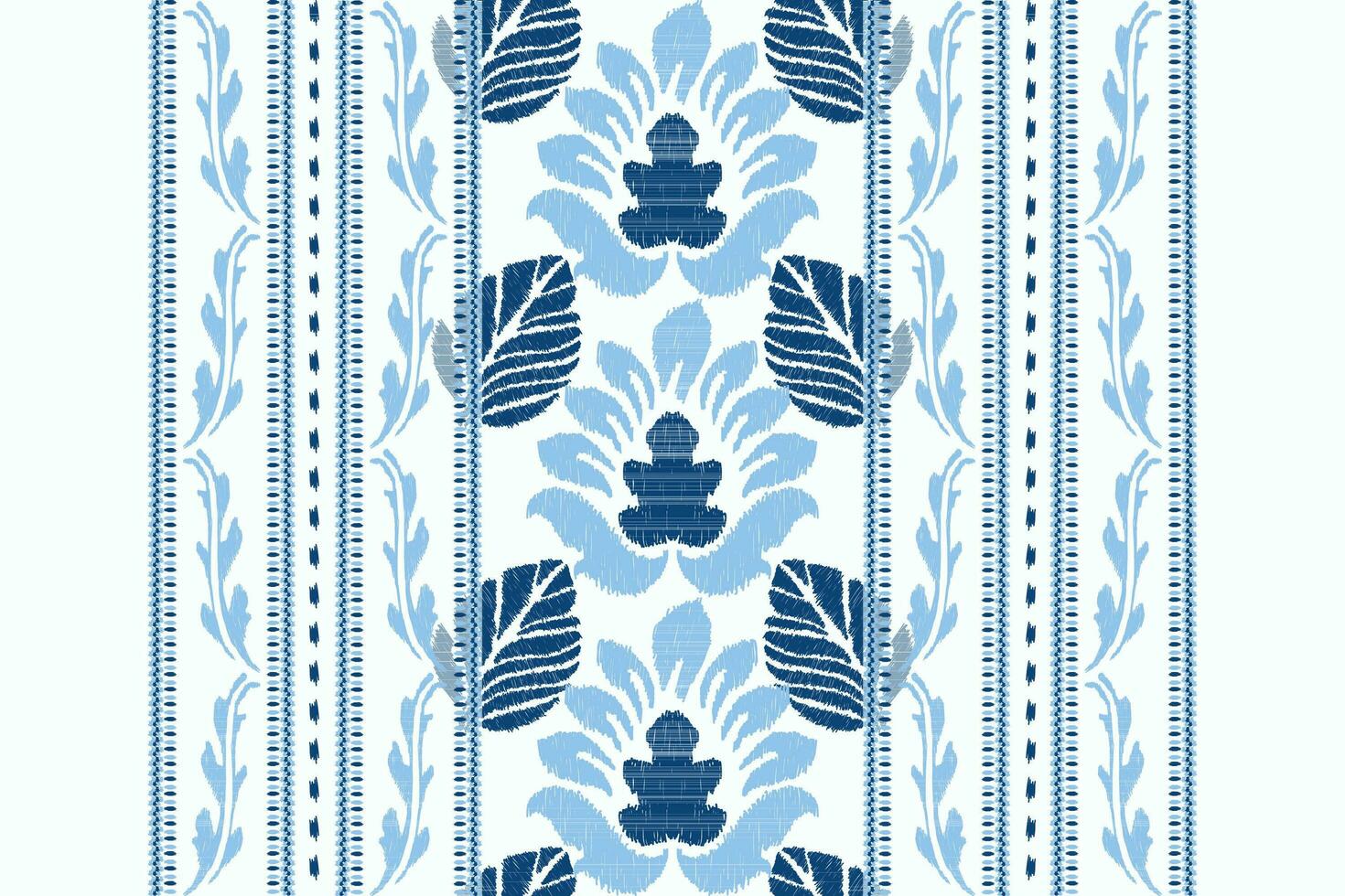 ikat blommig paisley broderi.blått och vit bakgrund.ikat etnisk orientalisk mönster traditionell.aztec stil abstrakt vektor illustration.design för textur, tyg, kläder, inslagning, dekoration, halsduk.