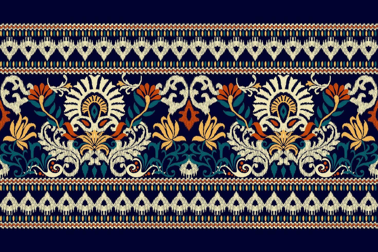 ikat blommig paisley broderi på mörk lila bakgrund.ikat etnisk orientalisk mönster traditionell.aztec stil abstrakt vektor illustration.design för textur, tyg, kläder, inslagning, dekoration, halsduk.