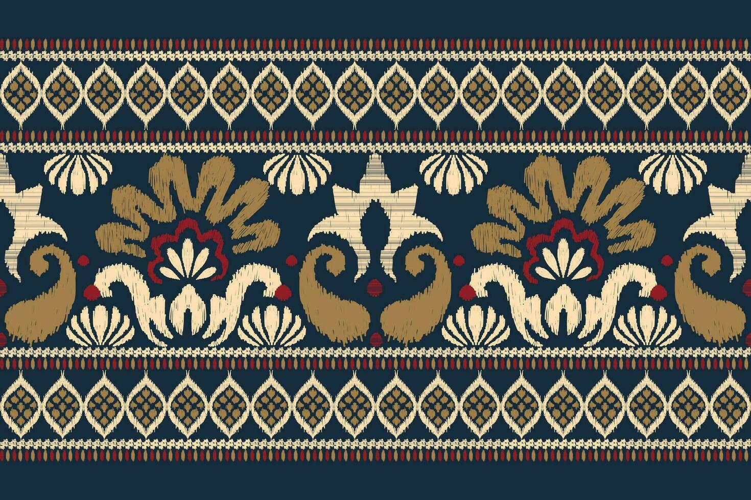 ikat blommig paisley broderi på Marin blå bakgrund.ikat etnisk orientalisk mönster traditionell.aztec stil abstrakt vektor illustration.design för textur, tyg, kläder, inslagning, dekoration, sarong.