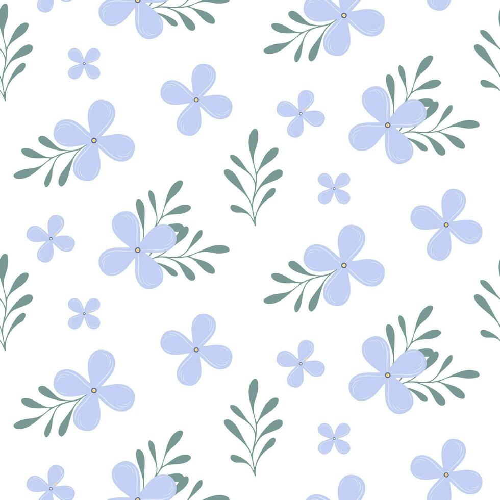 sömlös mönster av hand dragen vild klotter blå blommor på isolerat bakgrund. design för mödrar dag, påsk, våren, sommartid firande, scrapbooking, textil, Hem dekor, papper hantverk. vektor