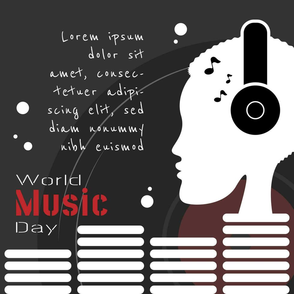 glücklich Welt Musik- Tag mit Silhouetten von Menschen Hören Musik- von Kopfhörer vektor
