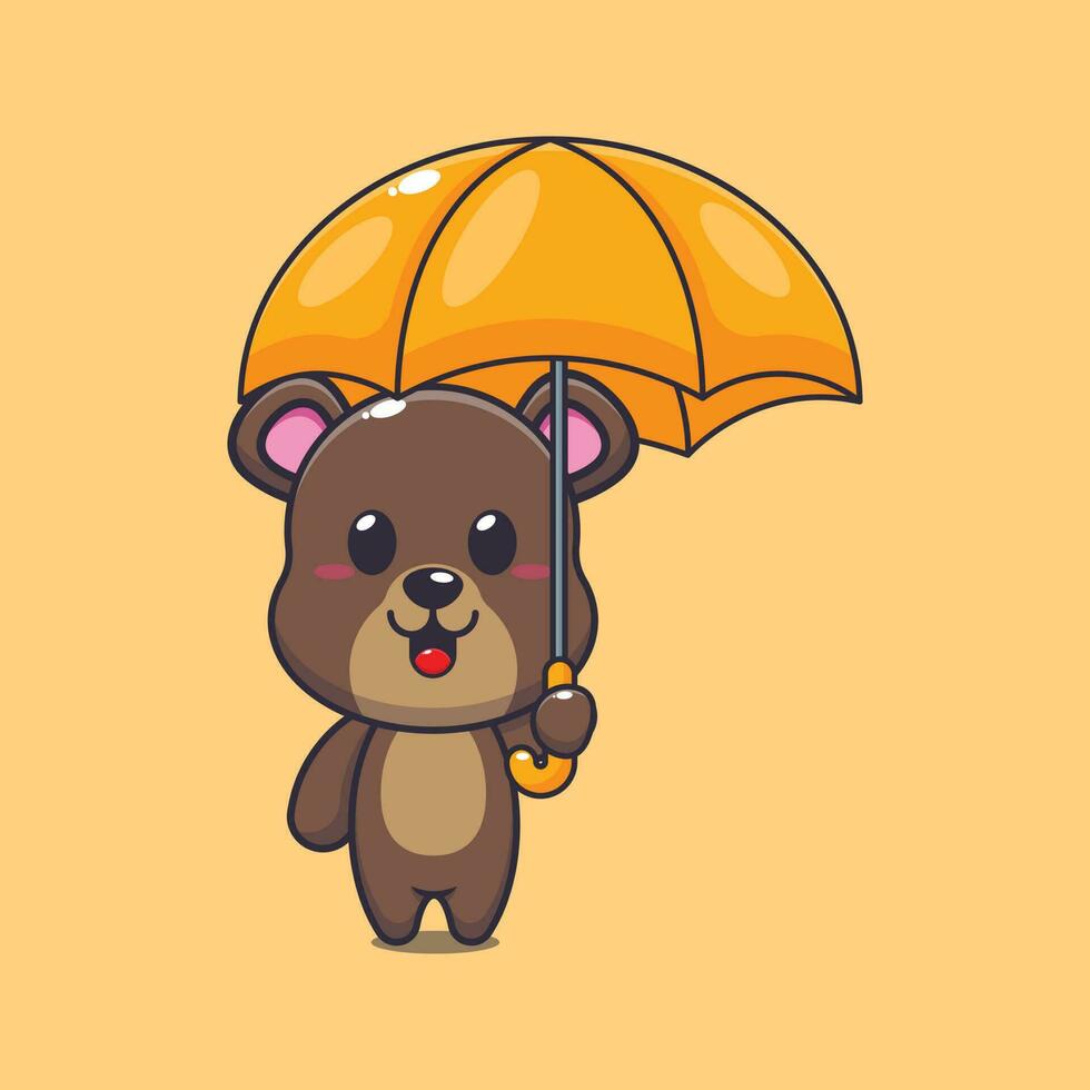Bär halten Regenschirm Karikatur Vektor Illustration.