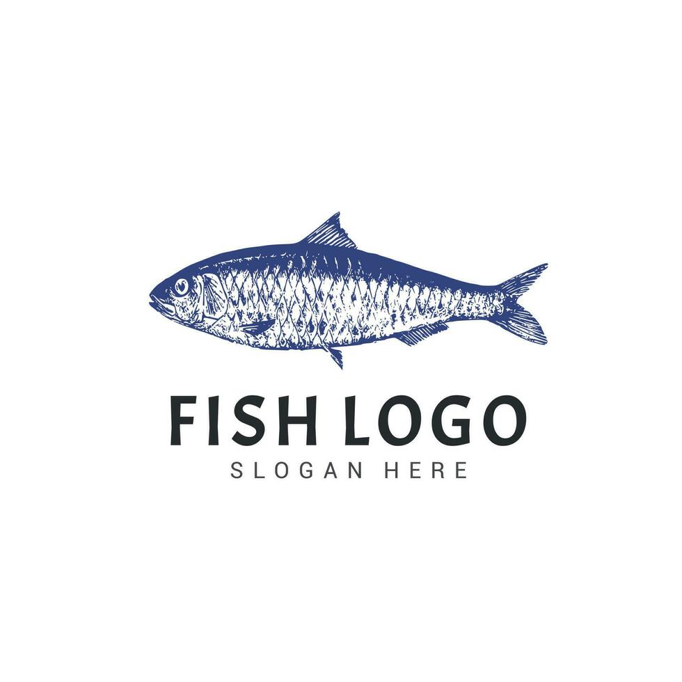 Sardinen Fisch Logo Jahrgang Design Vorlage vektor