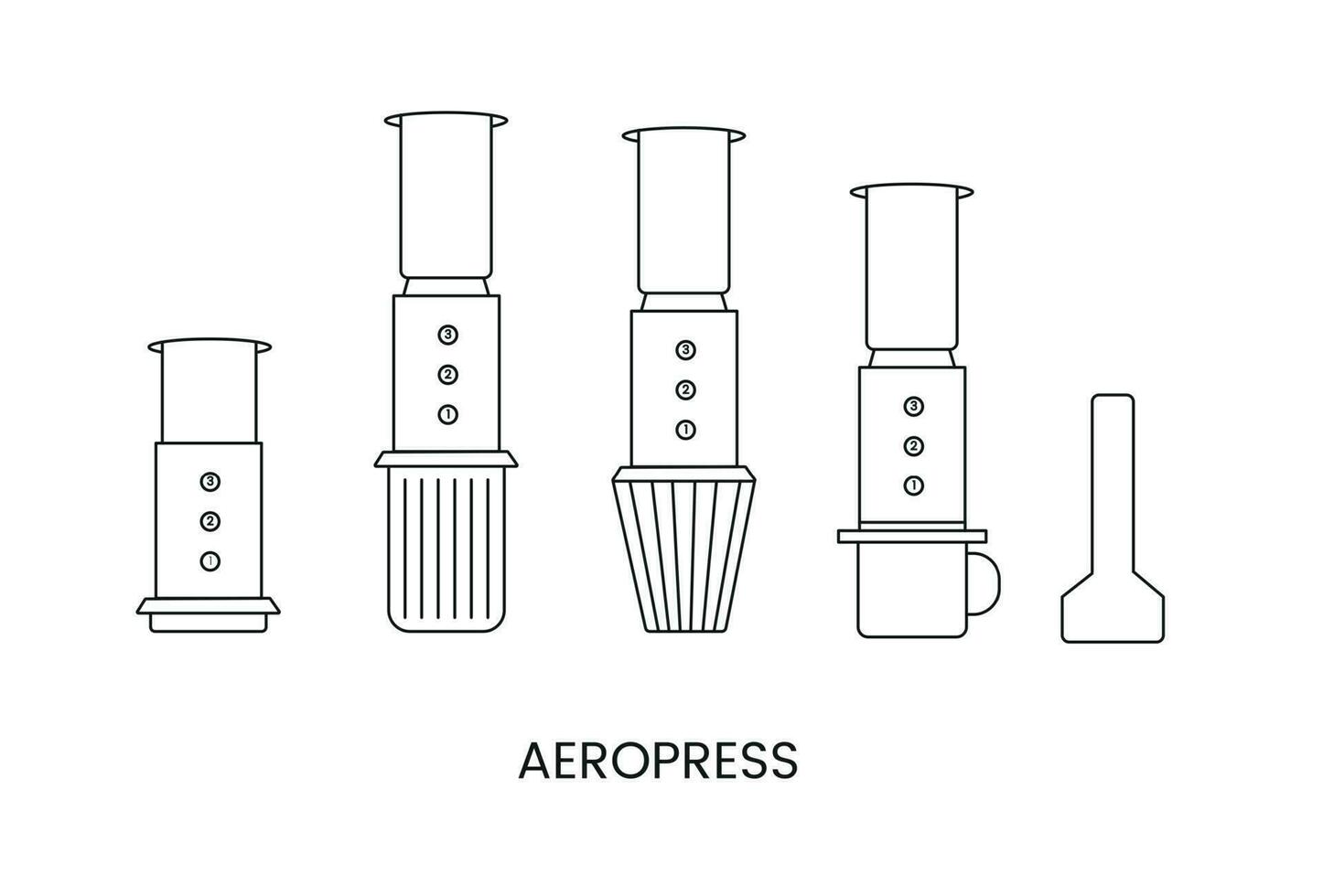 Aeropresse zum brauen Kaffee, linear Vektor Illustration