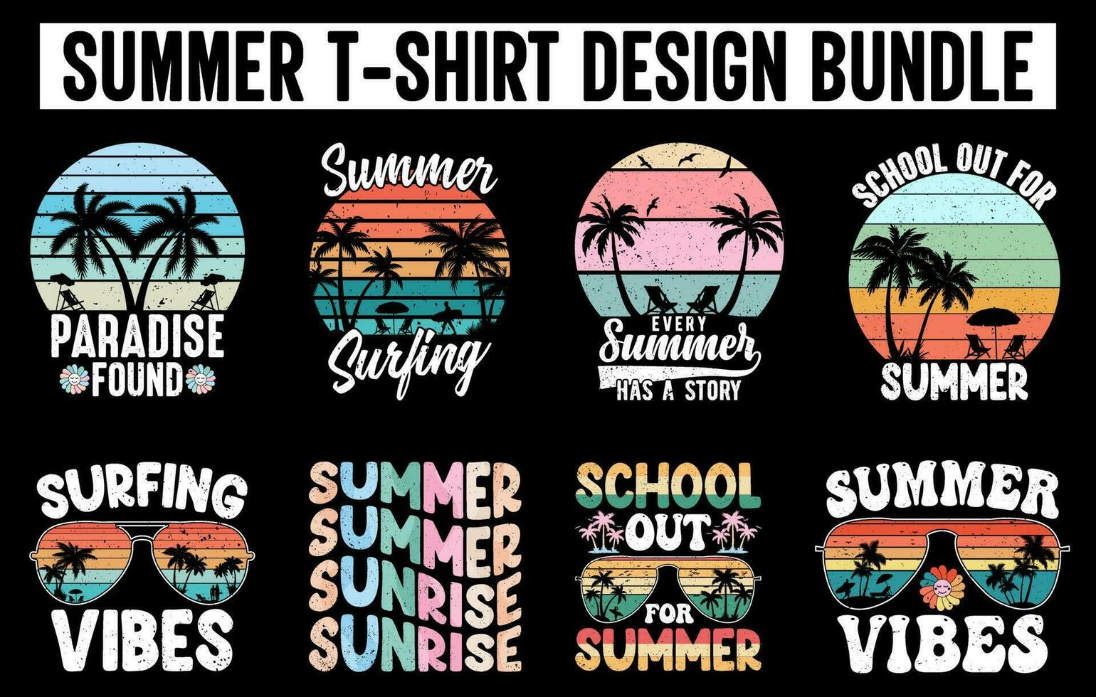 Sommer- Jahrgang t Hemd Design bündeln, Sommer- Tee Design Vektor Satz, Sommer- Strand Ferien t Hemden Satz, Sommer- Surfen t Hemd Sammlung