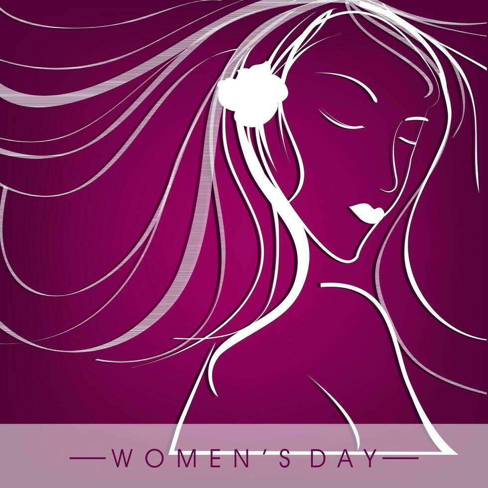 Lycklig kvinnors dag fester begrepp med illustration av en skön lång hårstrån flicka på grå bakgrund. vektor