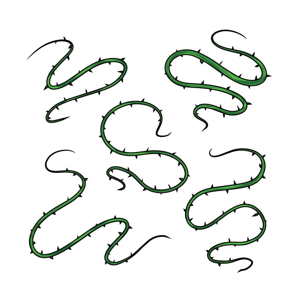 skarp lian vinstockar. djungel tagg gren. skog vriden tropisk trä. samling av naturlig dekorativ illustration isolerat på vit. vektor