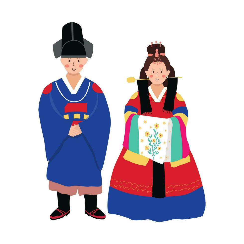 zwei Menschen im traditionell Kleider Korea vektor