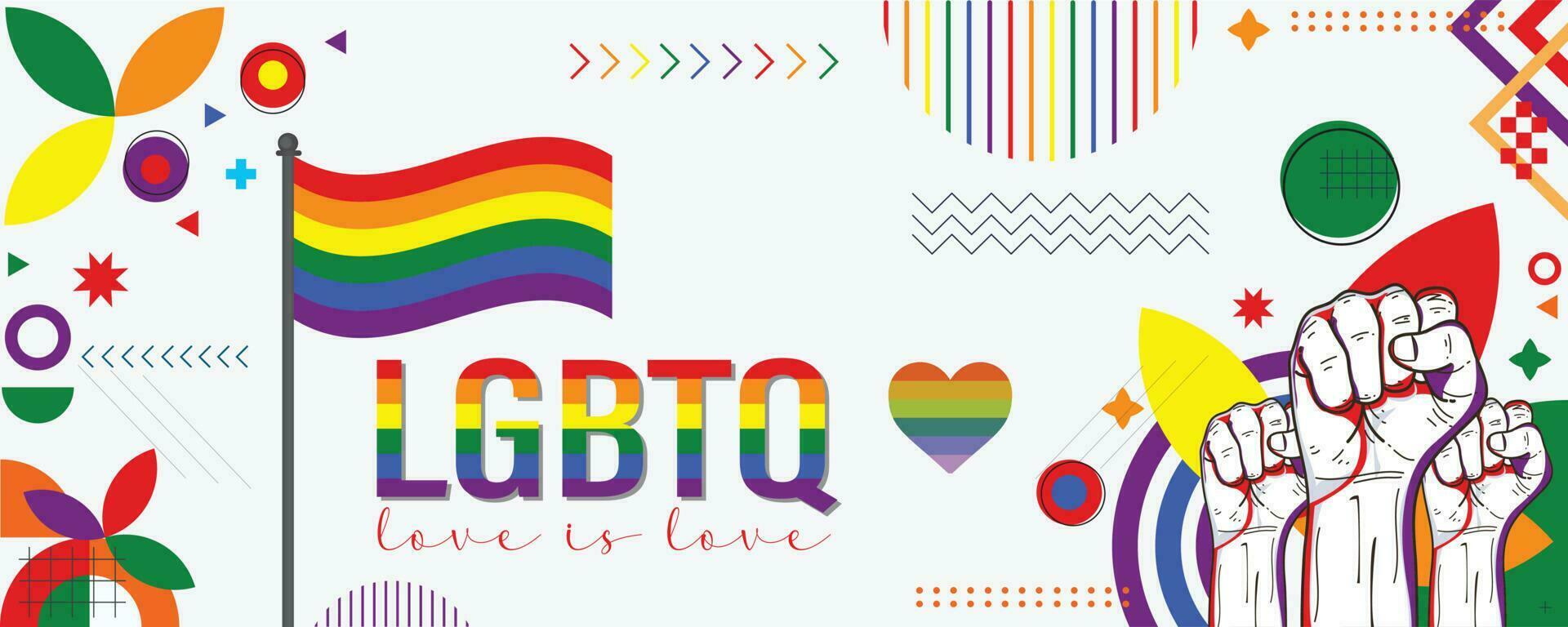 stolthet regnbåge typografi stolthet text isolerat på bakgrund med lgbtq regnbåge stolthet flagga vektor