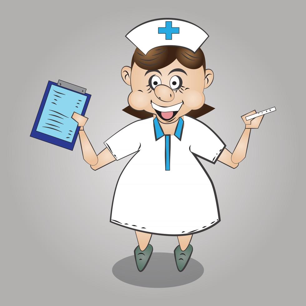 sjuksköterska seriefigur och illustation vektor