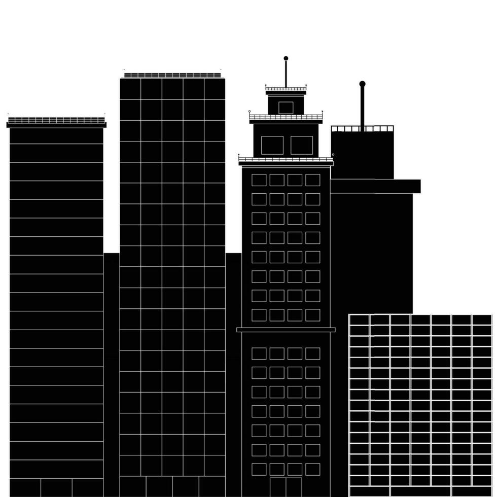 Geschäft Kreis schwarz Weiß. finanziell Bezirk, Büro Gebäude, Gebäude, Stadtbild mit Wolkenkratzer Straße. Vektor Illustration