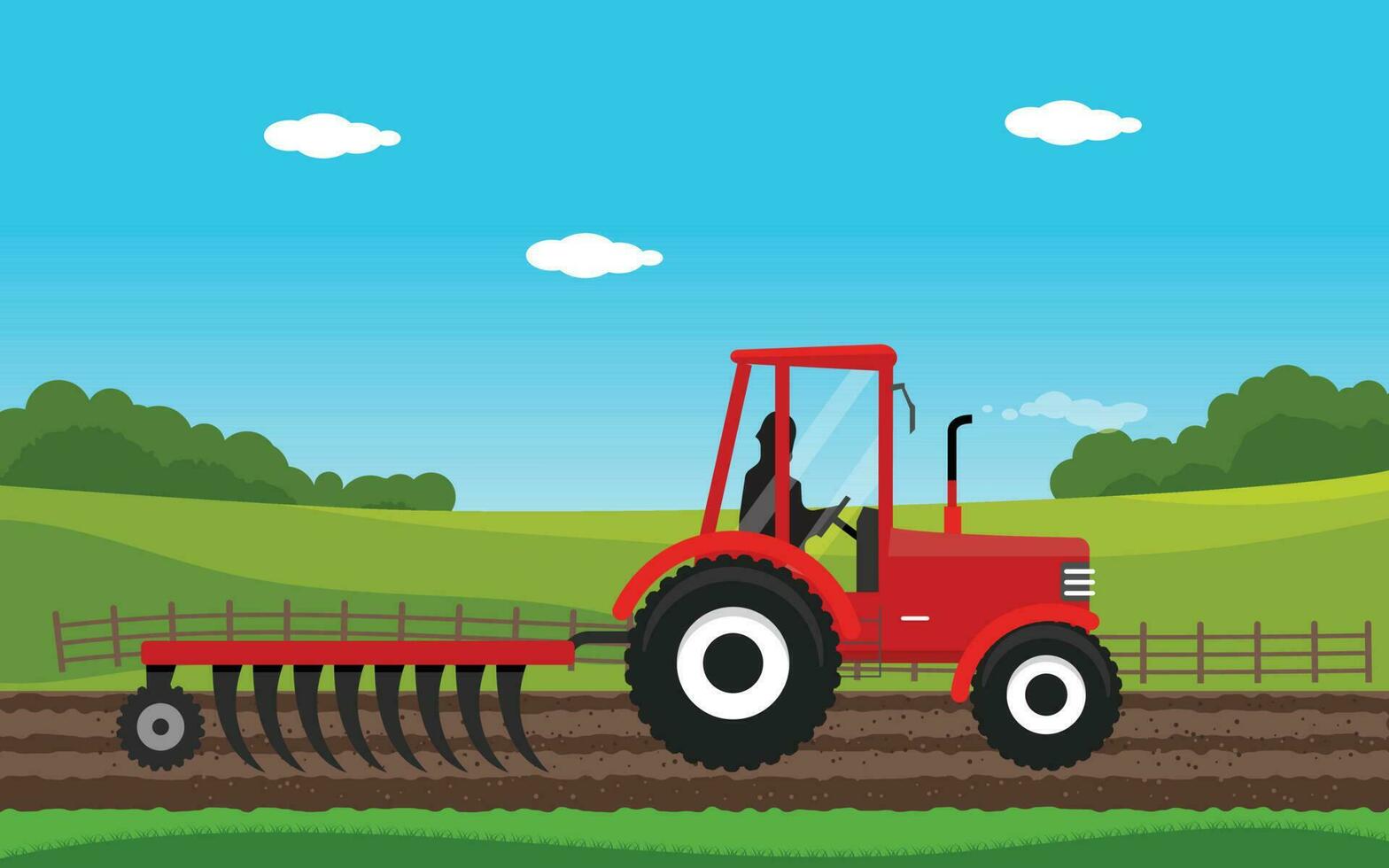 Landwirtschaft und Landwirtschaft. Landwirtschaft rot Tracktor. ländlich Landschaft. Design Elemente zum die Info Grafik, Websites und drucken Medien vektor