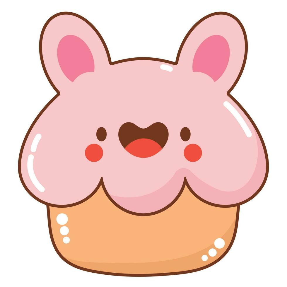 kawaii Hase Cupcake Über Weiß vektor