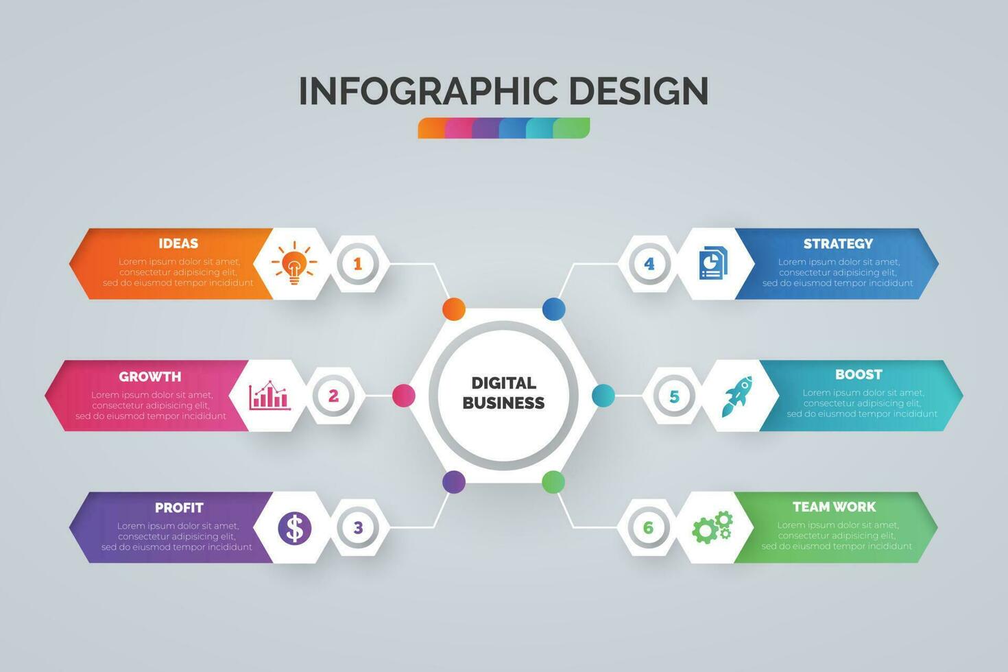 Zeitleiste Infografik Visualisierung Design Vorlage und Geschäft Symbole mit 6 Optionen, Schritte, Prozess zum Präsentation, Layout, Diagramm Diagramm, jährlich Bericht vektor