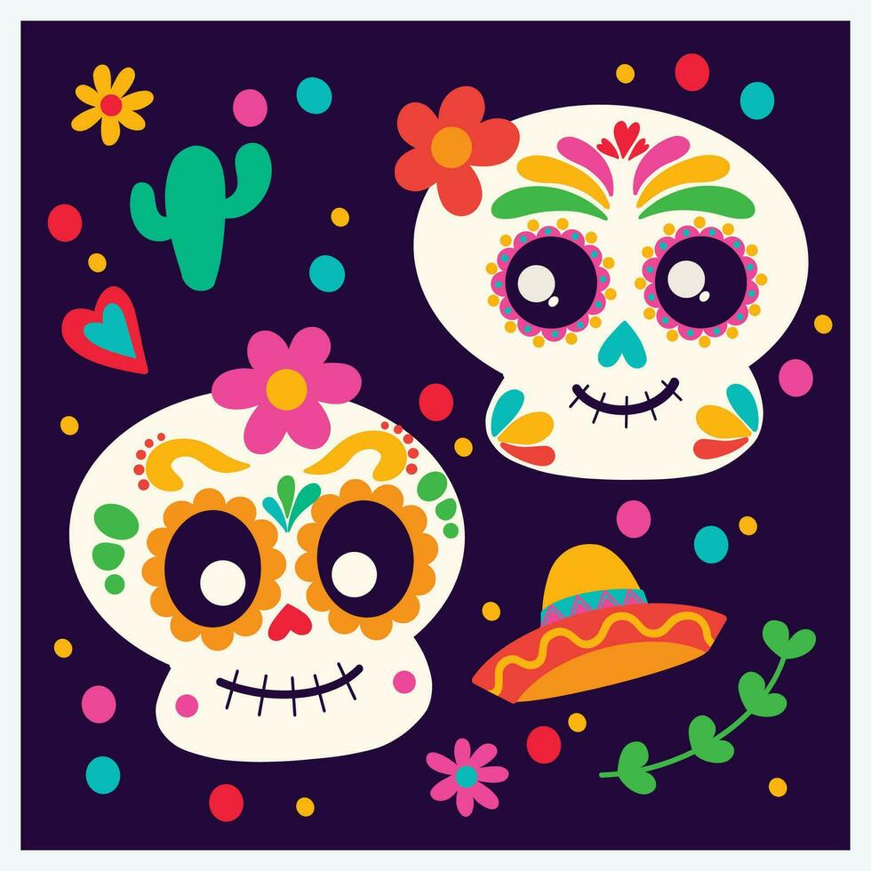 söt illustration av dia de los muertos ikoner vektor