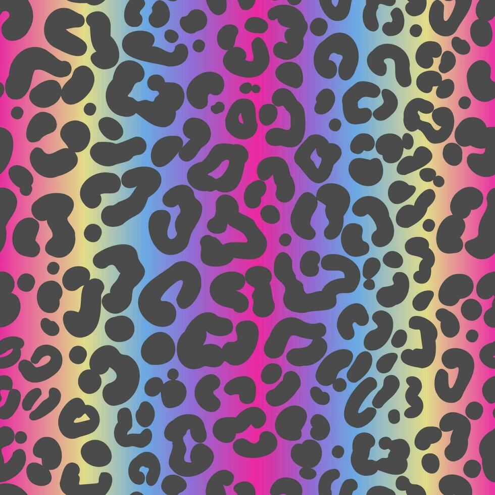 regnbåge leopard sömlös mönster. ljus färgad fick syn på bakgrund. vektor regnbåge djur- skriva ut.