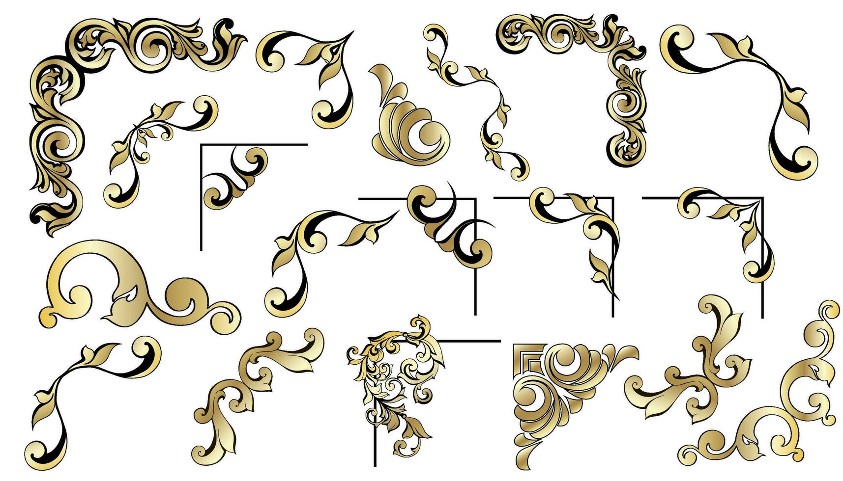 vektor uppsättning vintage barock hörn och dividers.border, vinkel, virvla, antik akantus, damast scroll ornament swirl.victorian monogram heraldisk sköld swirl.retro blommigt blad mönster kant lövverk