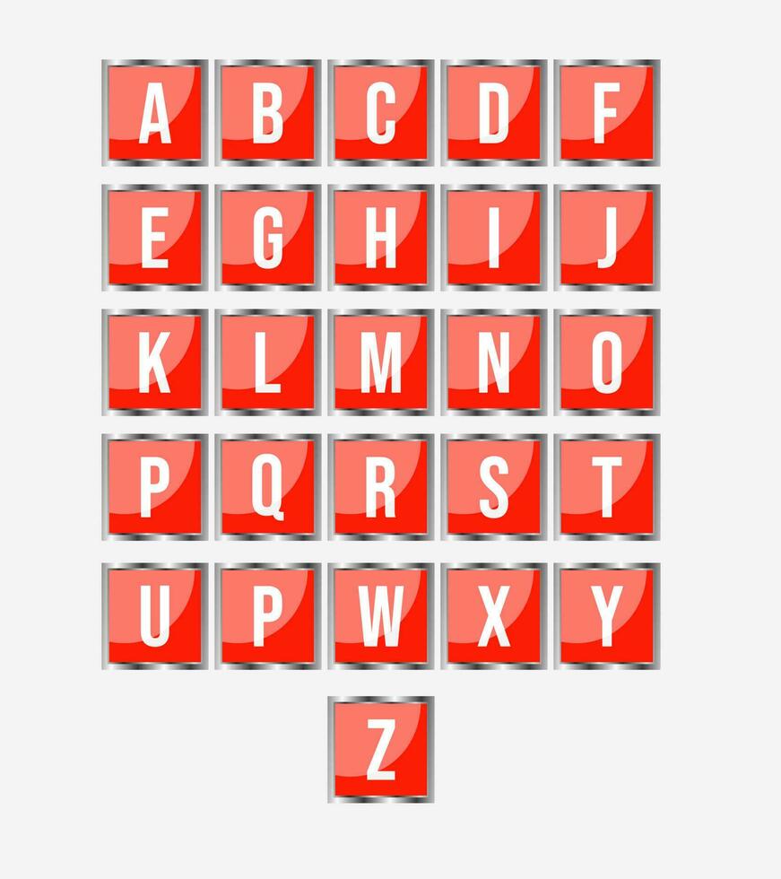 alfabet knapp ikon vektor, röd fyrkant knapp ikon uppsättning. vektor