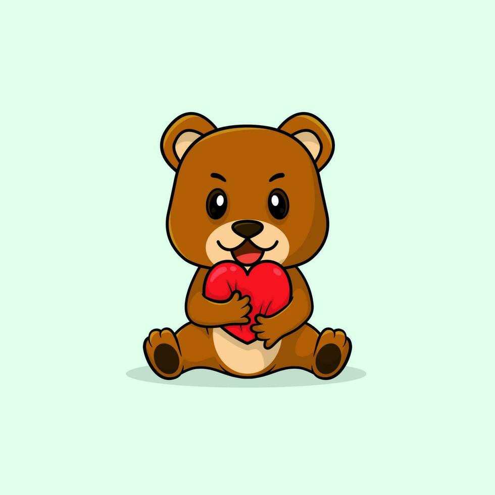 Vektor süß Baby Bär Karikatur halten Liebe Symbol eben Illustration.