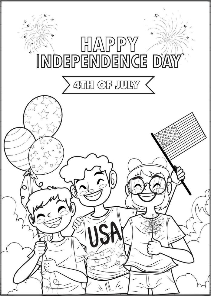 4:e av juli oberoende dag färg bok färg sida för barn aktivitet. enhet i mångfald. vektor