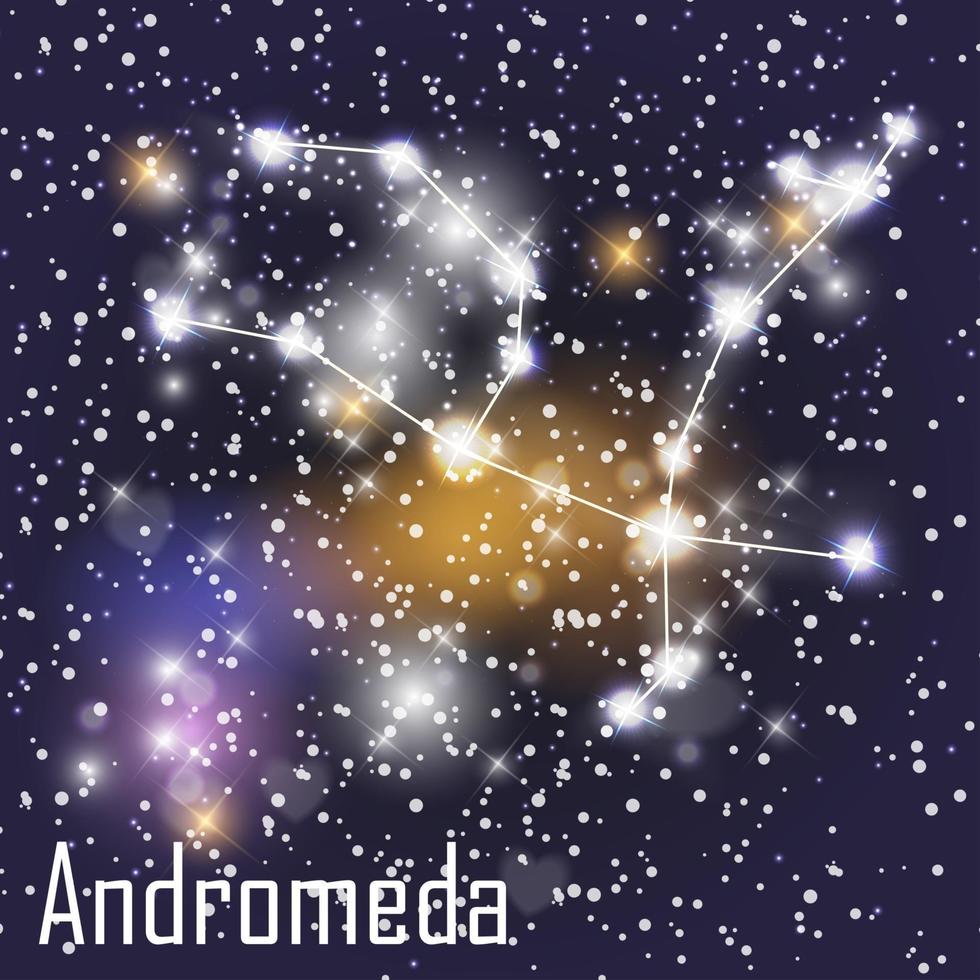 Andromeda-Konstellation mit schönen hellen Sternen auf dem Hintergrund der Vektorillustration des kosmischen Himmels vektor