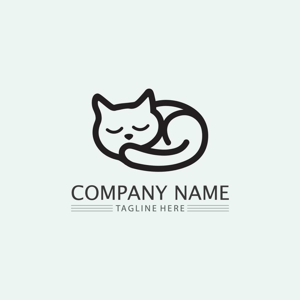 Katzenlogo und Vektor-Tier-Symbol Fußabdruck Kätzchen Calico Logo Hundesymbol Zeichentrickfigur Zeichen Illustration Doodle-Design vektor