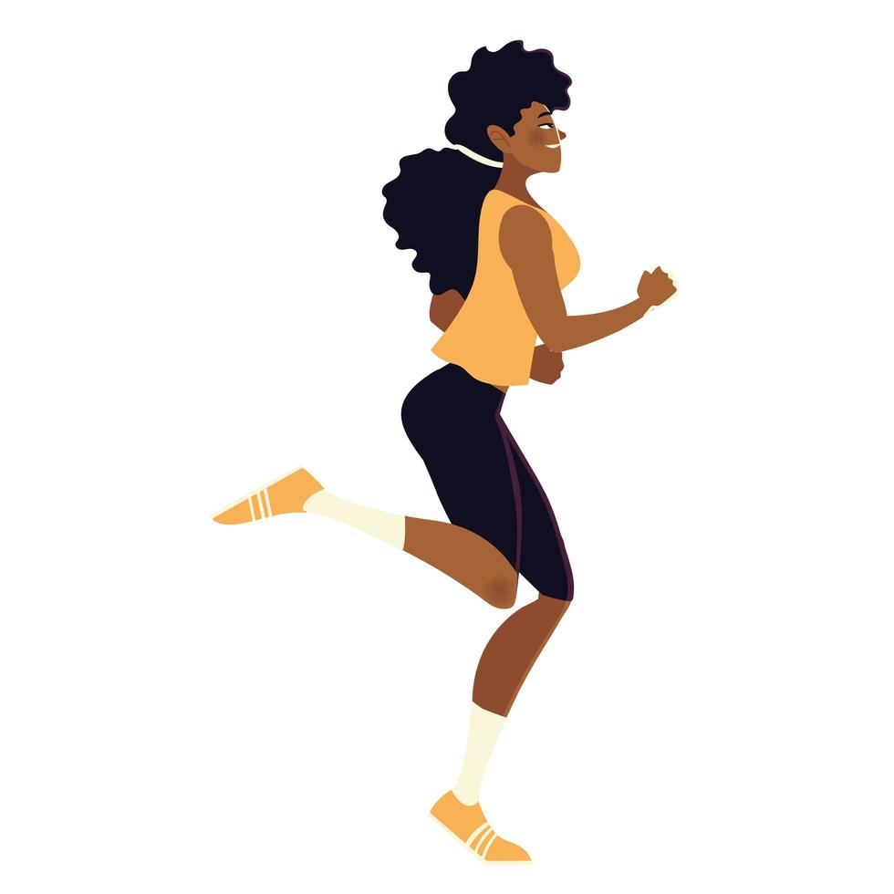 springande afroamerikansk kvinna i sidovy från sportkläder vektor