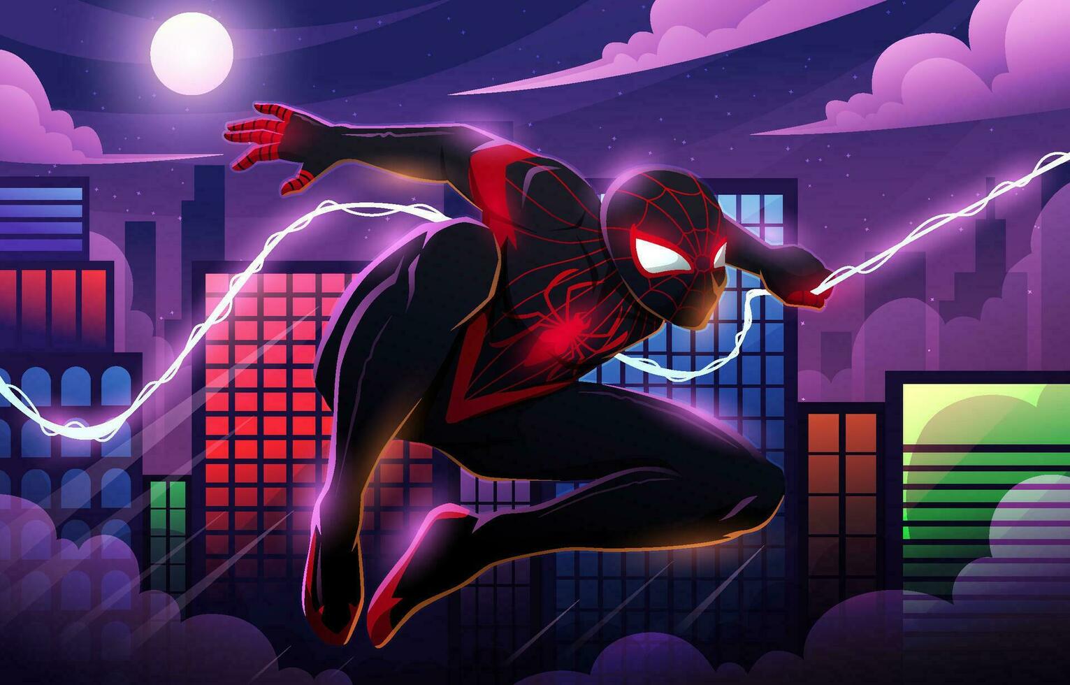 superhjälte med Spindel kostym roping i de stad vektor