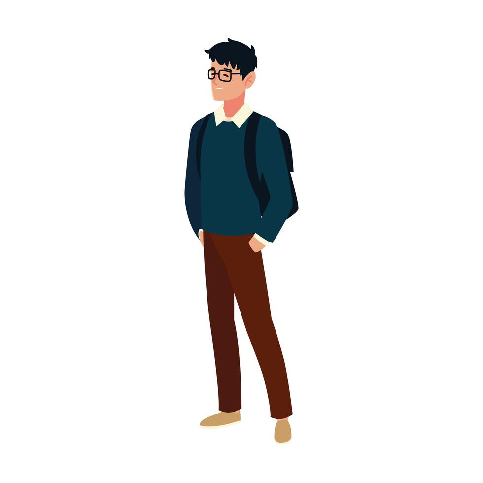 Student Mann mit Brille und Tasche Charakter Cartoon Menschen Student Universität vektor