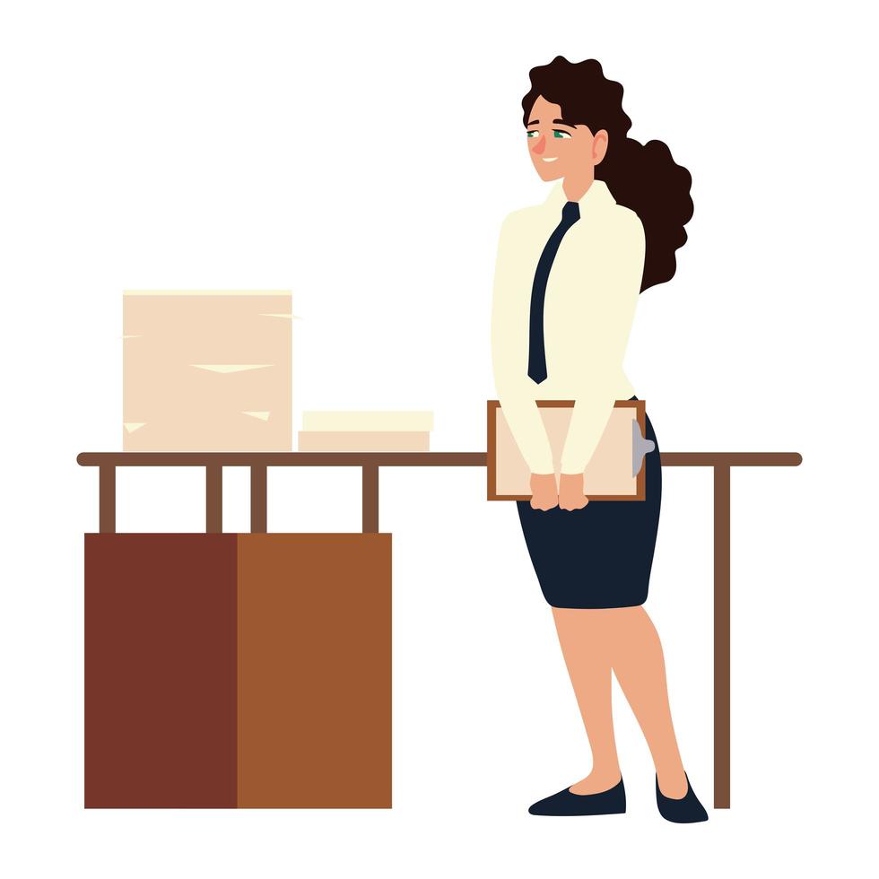 Geschäftsfrau mit Zwischenablagepapieren auf Schreibtischbüro vektor