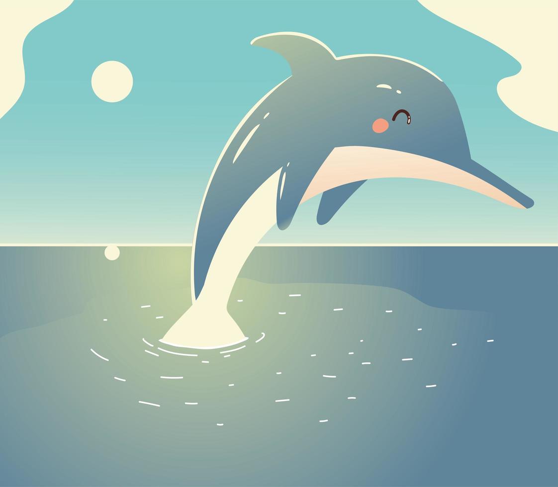 hoppning delfin hav solnedgång natur landskapsarkitektur design vektor
