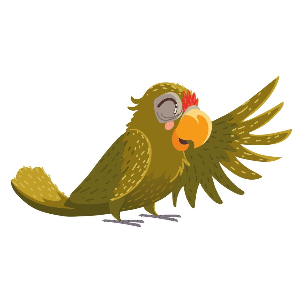 tropische Karikatur-Tierikone des Papageienvogels über weißem Hintergrunddesign vektor