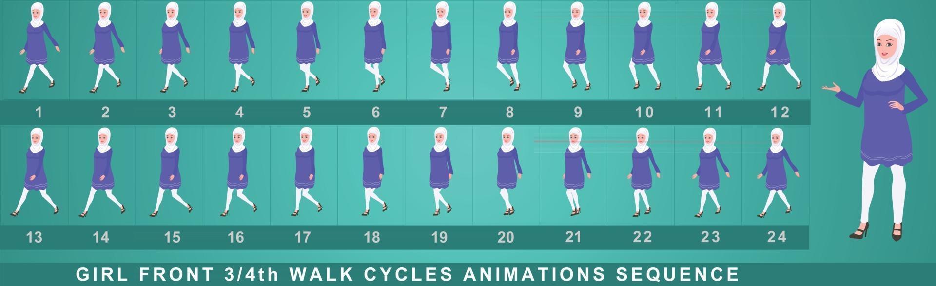 Mädchen Charakter Walk Cycle Animationssequenz vektor