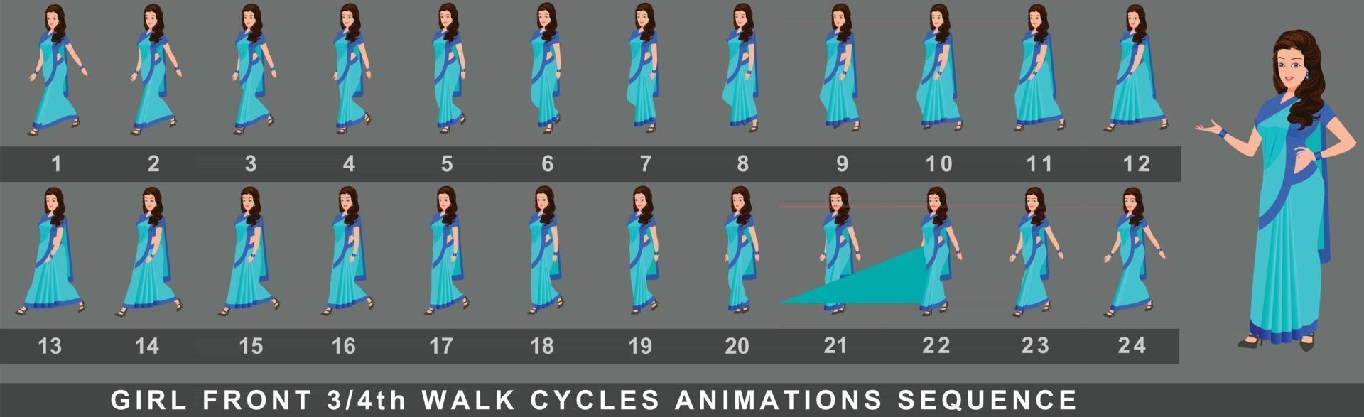 Mädchen Charakter Walk Cycle Animationssequenz vektor