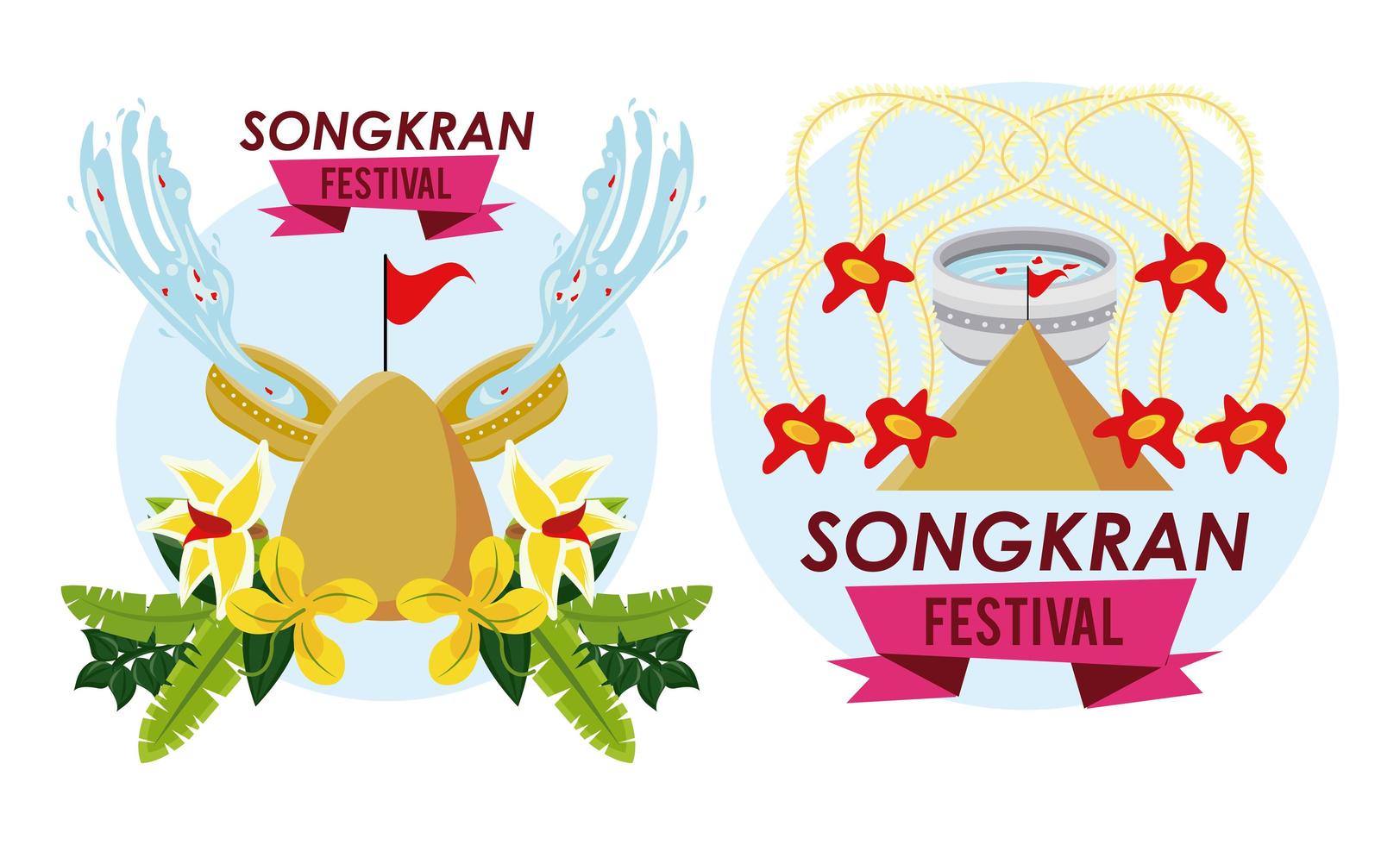 Songkran firande fest scener ikoner vektor