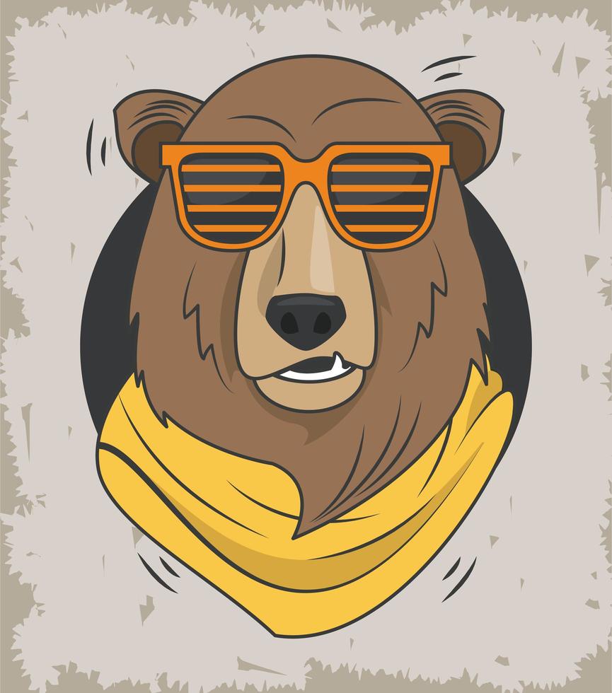 lustiger Bär Grizzly mit Sonnenbrille coolen Stil vektor