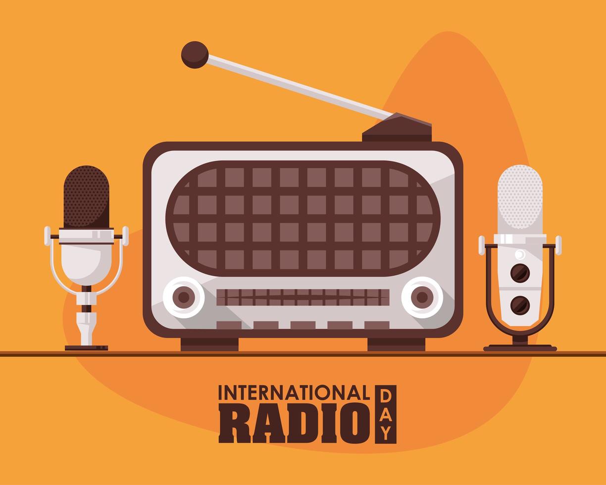 internationell radiodag affisch med retro aparatus vektor