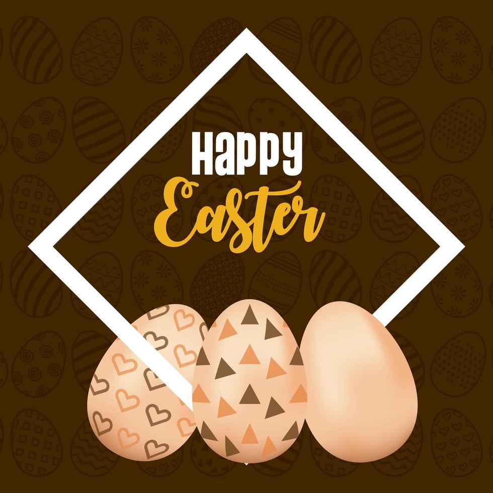 glückliche Osterkarte mit Beschriftung und gemalten Eiern vektor