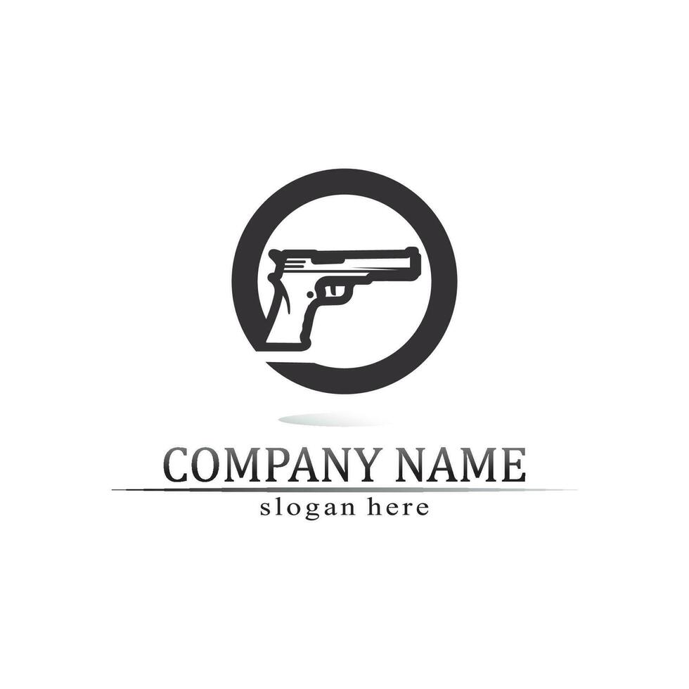 pistol logotyp och armé soldat prickskytt sköt vektor design illustration militär skott revolver