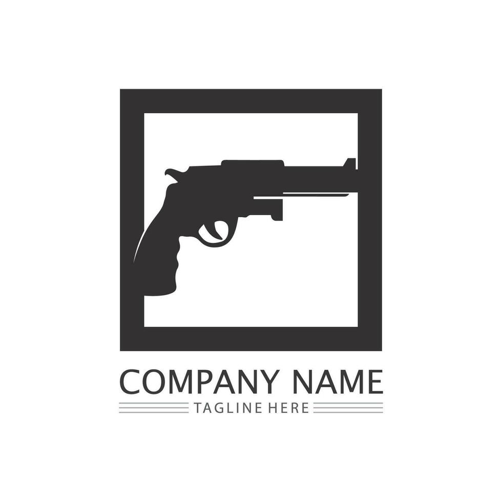 pistol logotyp och armé soldat prickskytt sköt vektor design illustration militär skott revolver