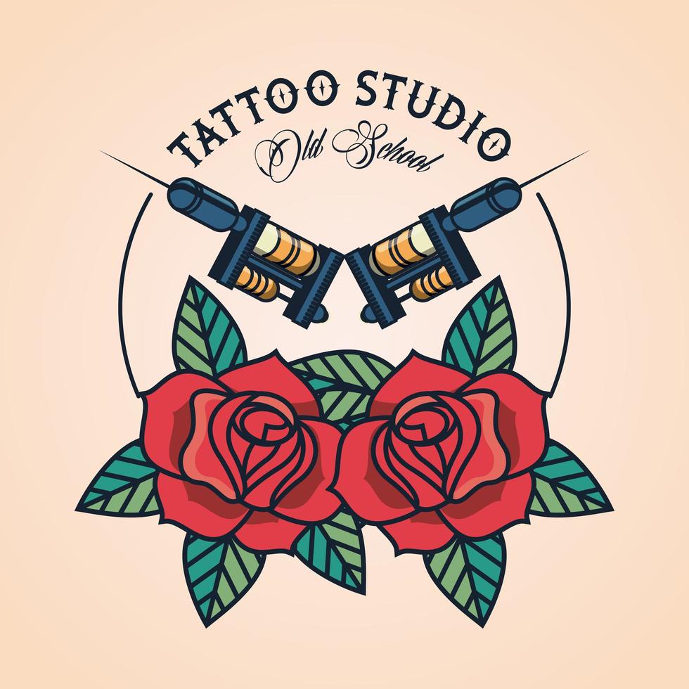 tatueringsstudiomaskiner med rosor bild konstnärliga vektor