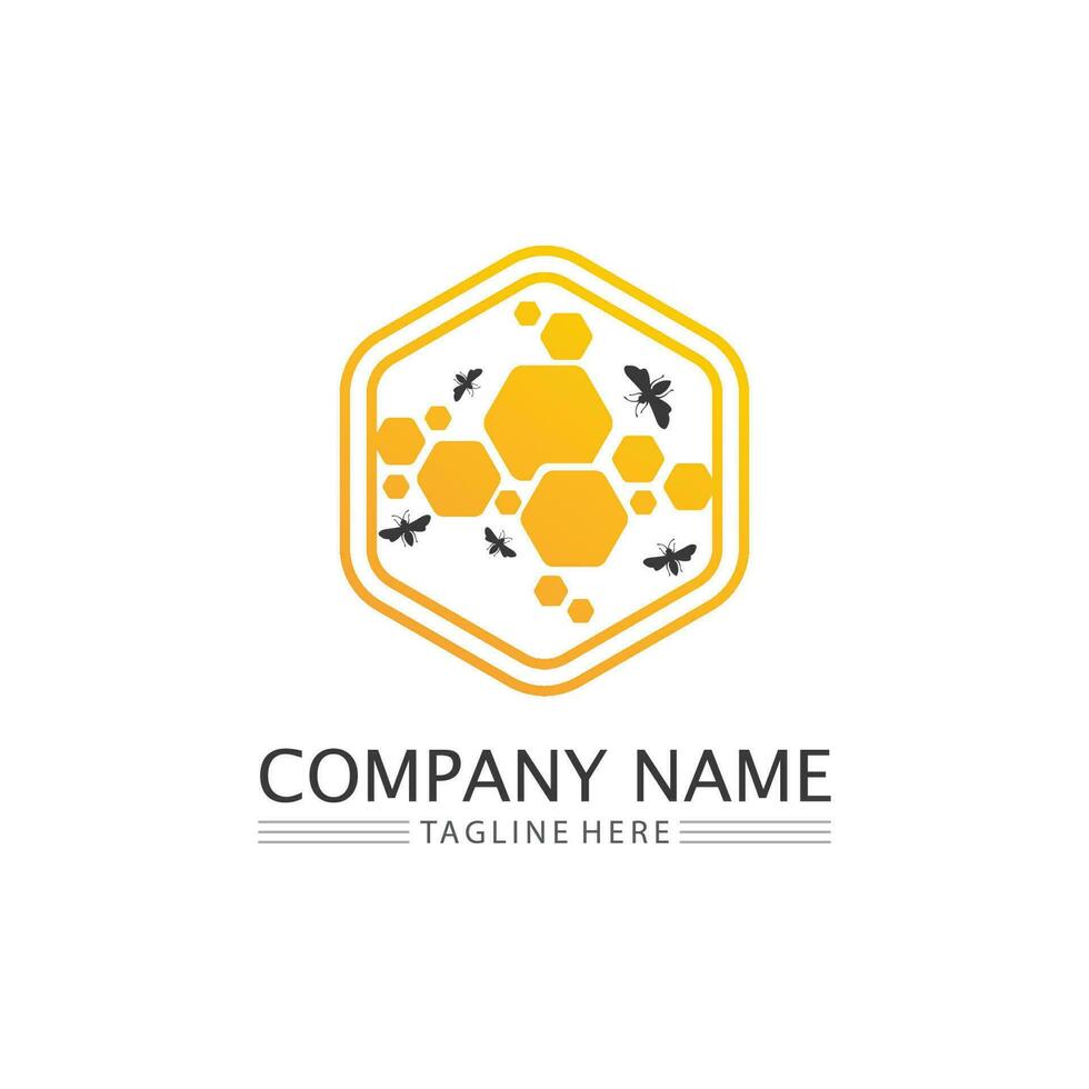 honung och bi ikon logotyp vektor djur design och illustration